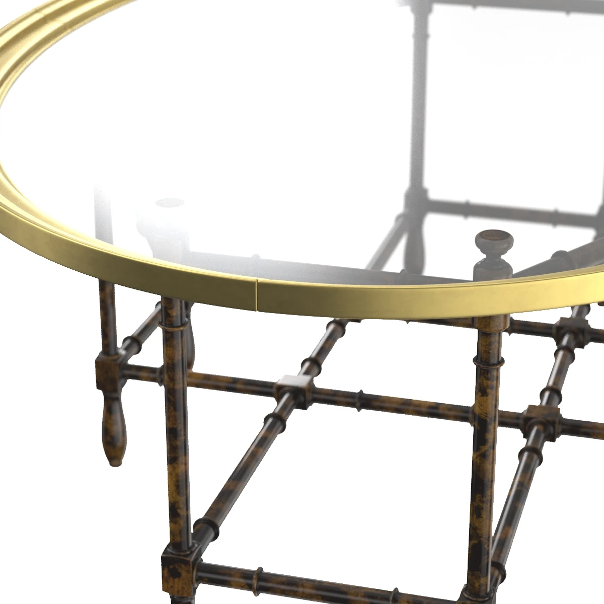 English Chinese Chippendale Faux Bamboo Glass Brass Tray Top Coffee Table 3D Model_03